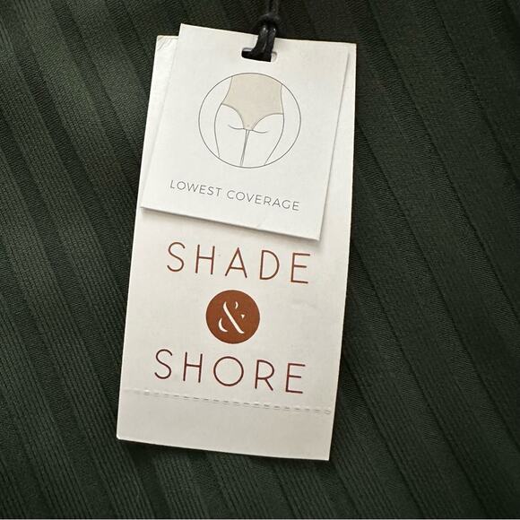 Shade & Shore Swimsuit One Piece Green Ribbed Plunge Swimsuit Size Large NEW - Picture 9 of 12